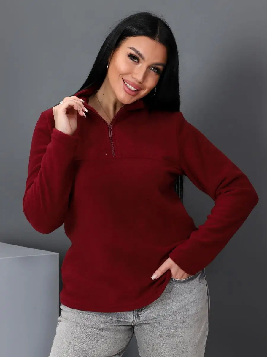 Damen Fleeceoberteil mit kurzem Halbzip und Stehkragen EB