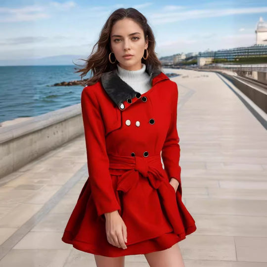 Damen modischer Trenchcoat mit weichem Kragen und schwingendem Schnitt EB