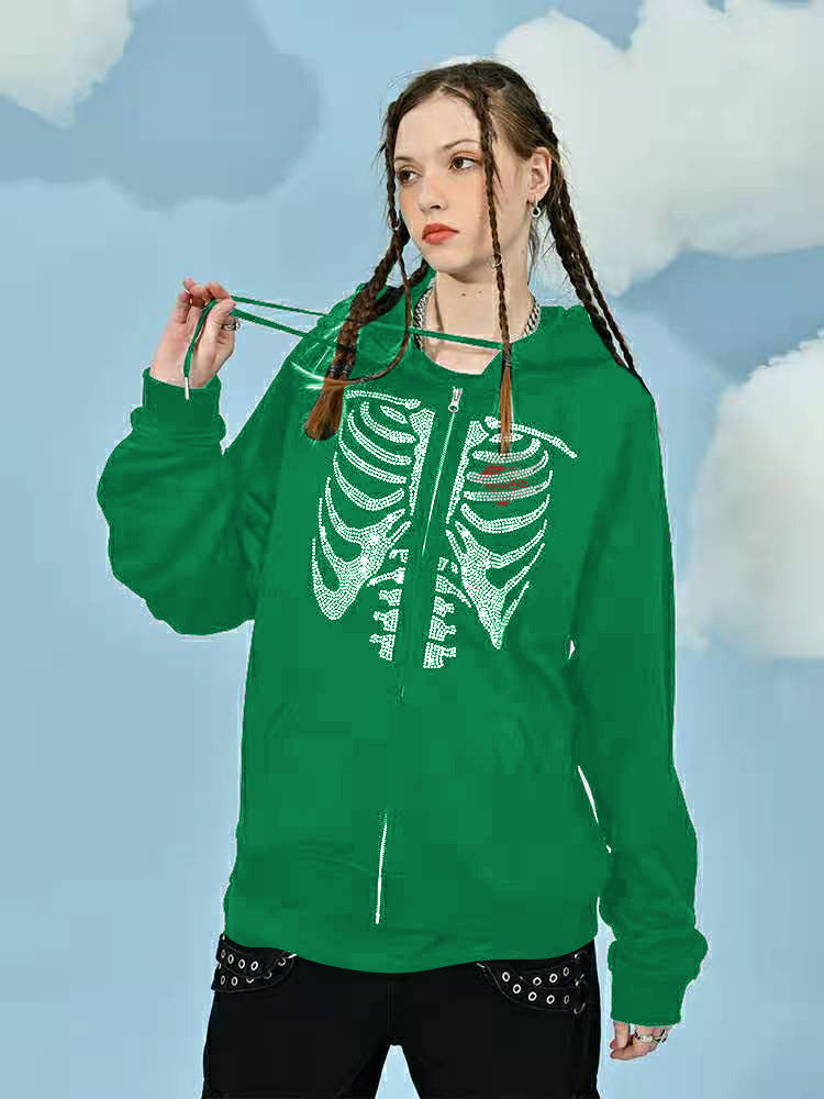 Damen Kapuzenpullover mit modernem Skelett-Print EB