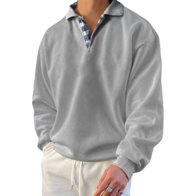 Herren nan lässiger Pullover mit Polokragen und verdeckter Karo-Innenseele aus Baumwollmischung EB