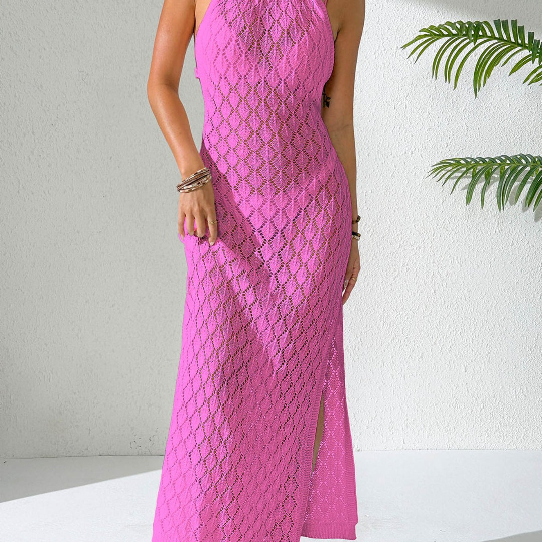 Damen gehäkeltes Maxi-Kleid mit tiefem V-Ausschnitt EB