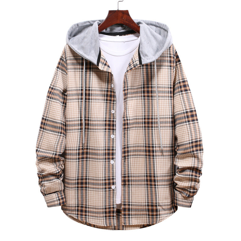 Damen Hemdjacke mit integrierter Kapuze und kariertem Muster EB