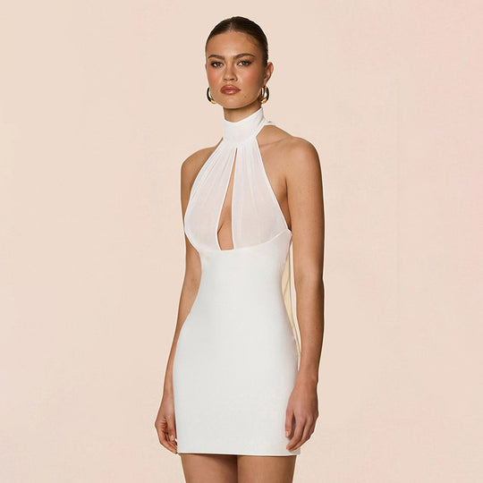 Damen Schickes Minikleid mit hochgeschlossenem Kragen und eleganten Cut-Outs EB