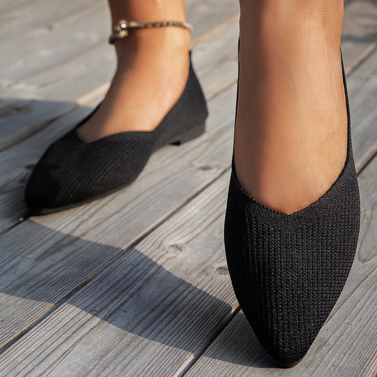 Damen  flache Strick-Ballerina mit spitzer Zehenform und V-förmigem Schuhausschnitt EB