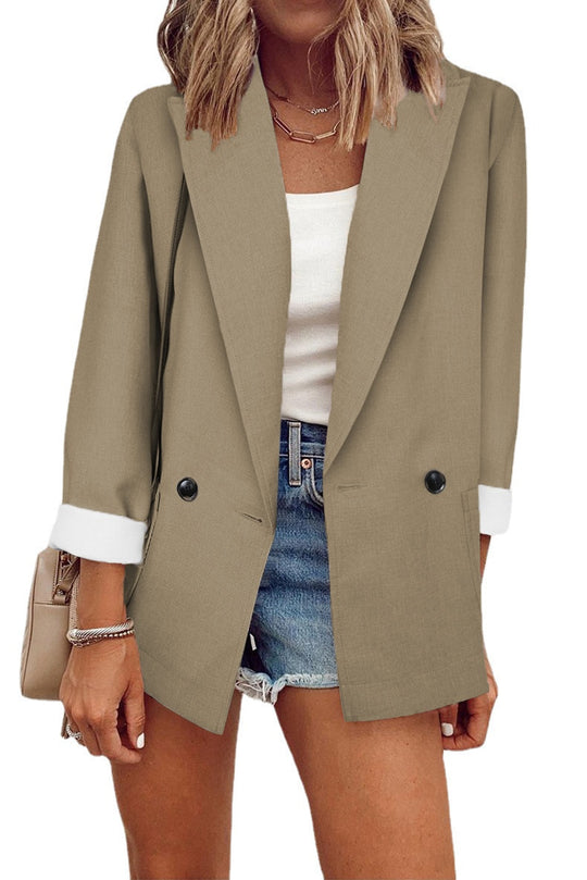 Damen modischer Oversized-Blazer im schlichten Design mit eleganten Knopfdetails EB
