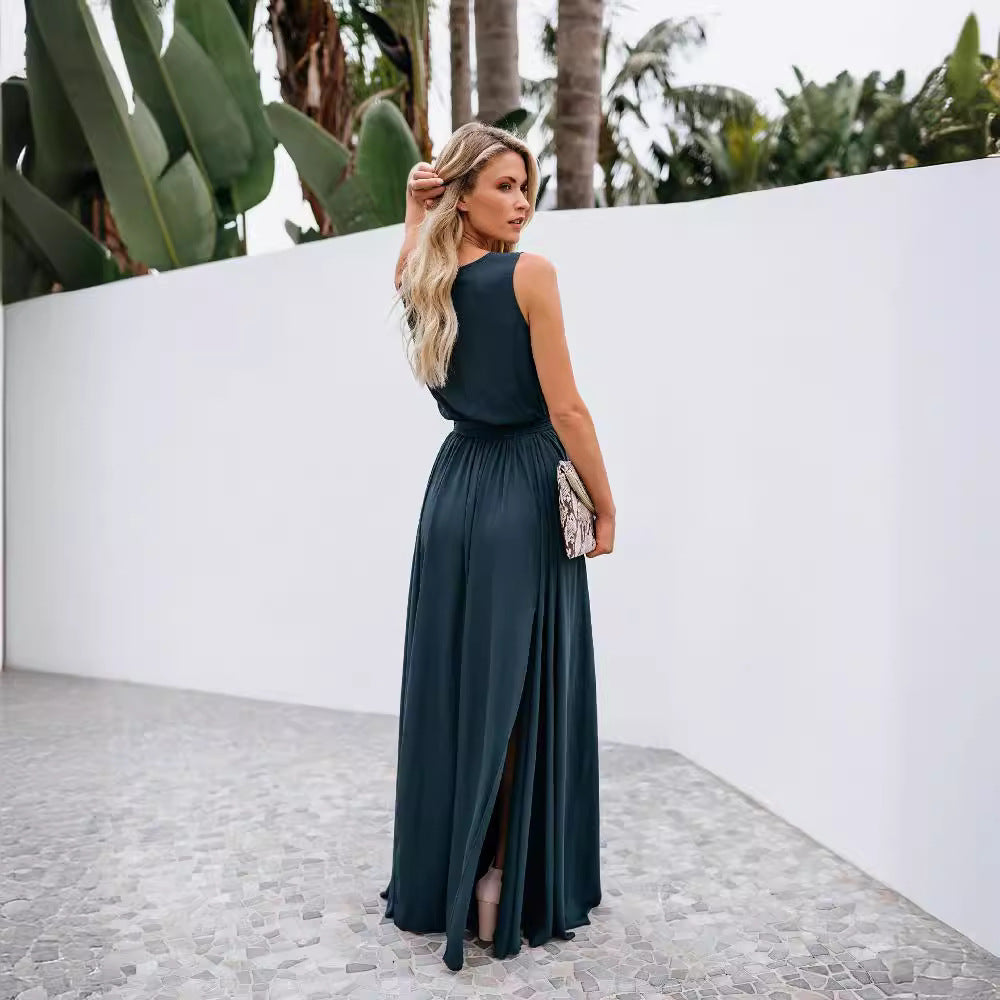 Damen Maxikleid mit elegantem Wickel-Design und seitlichem Schlitz EB