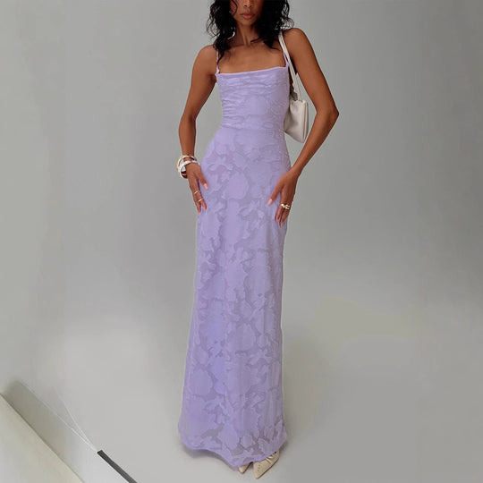 Damen Elegantes Abendkleid mit floralem Spitzenmuster und Spaghettiträgern EB