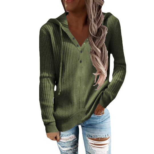 Damen Kapuzenpullover mit strukturiertem Rippdesign und praktischen Knöpfen EB
