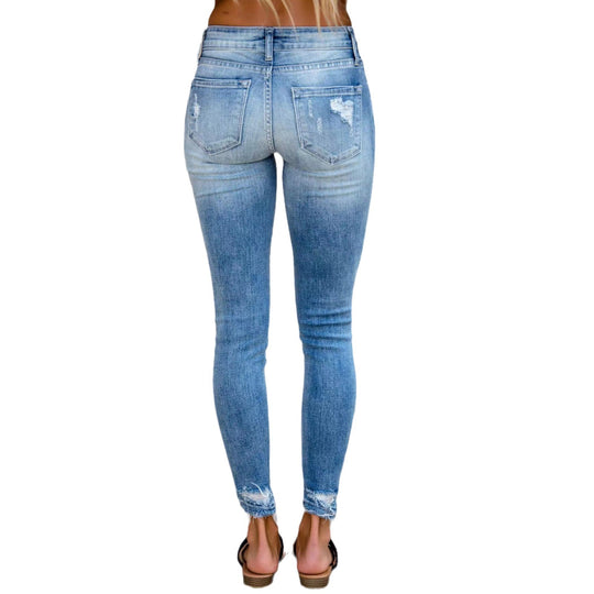 Damen Skinny Jeans mit modischen Rissen und hohem Bund EB