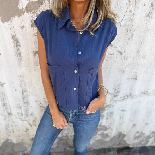 Damen Hemdblusenshirt mit einzigartigem Schnitt und praktischen Taschen EB