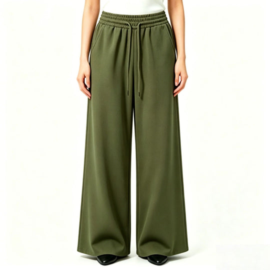 Damen nan weite High-Waist Loungehose mit elastischem Bund, Kordelzug und fließendem Jersey EB