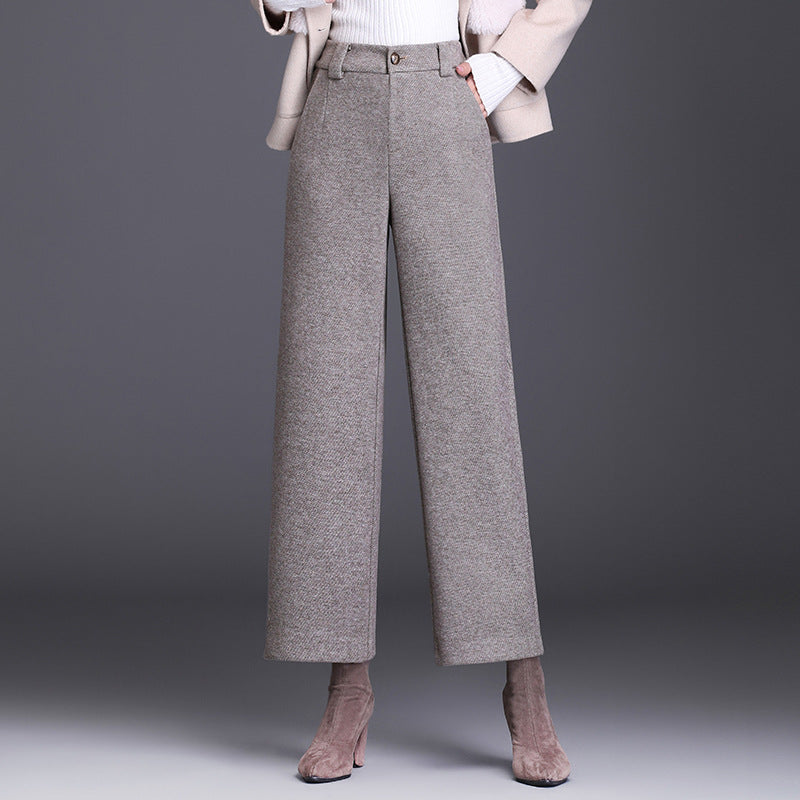 Damen Weite Woll Stoffhose mit klassischem Muster