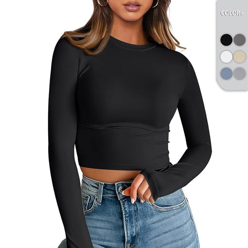 Damen Longsleeve-Oberteil mit figurbetontem Schnitt und Raffung EB