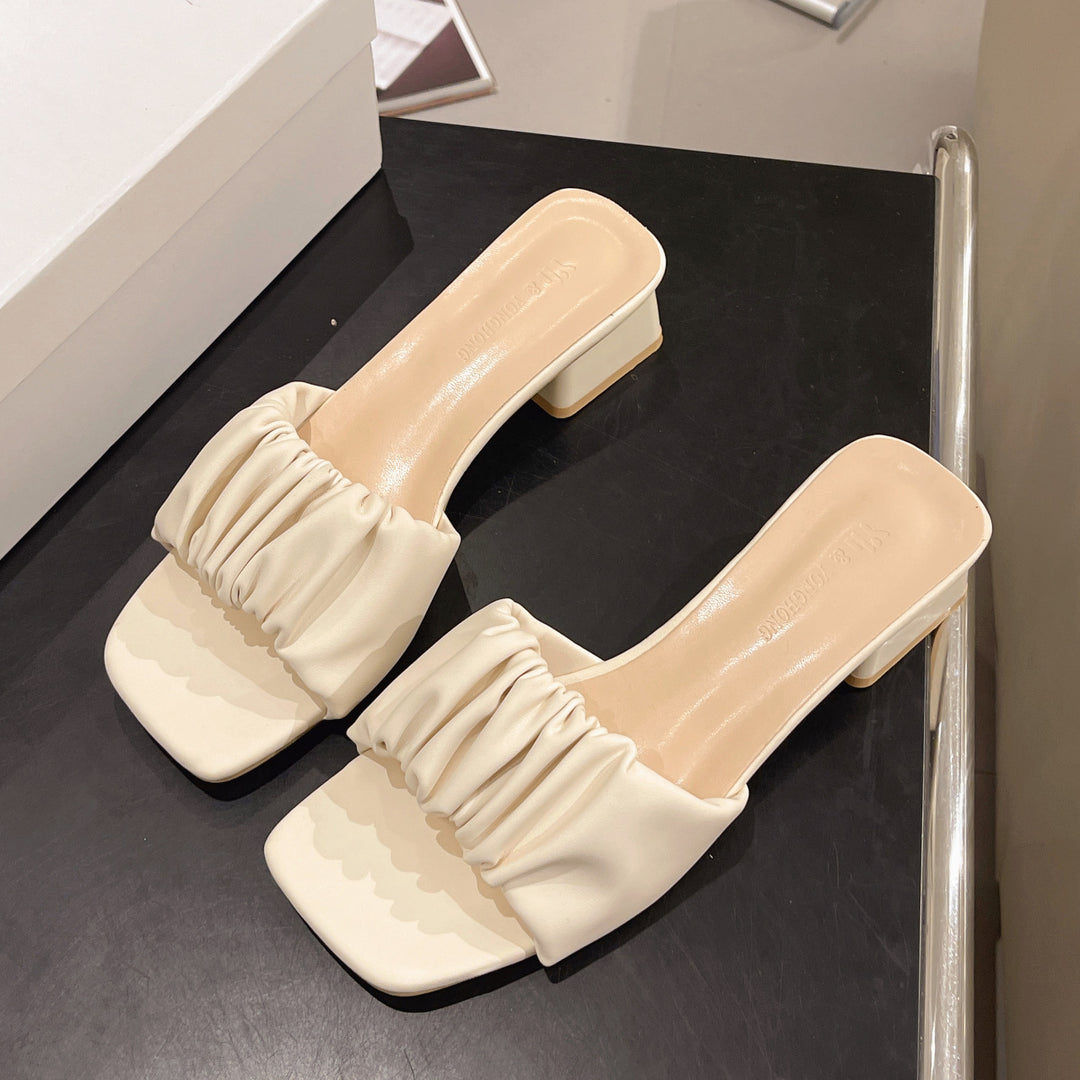Damen moderne Slide-Sandalen mit gerafftem Riemendesign EB