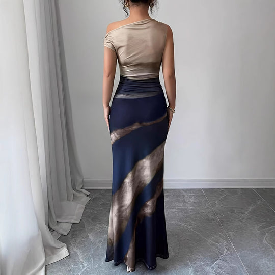 Damen Elegantes Maxikleid mit asymmetrischem Ausschnitt und seitlichem Schlitz EB