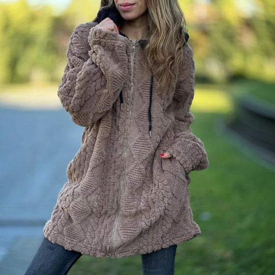 Damen Übergroße Fleecejacke mit Kapuze und Reißverschluss EB