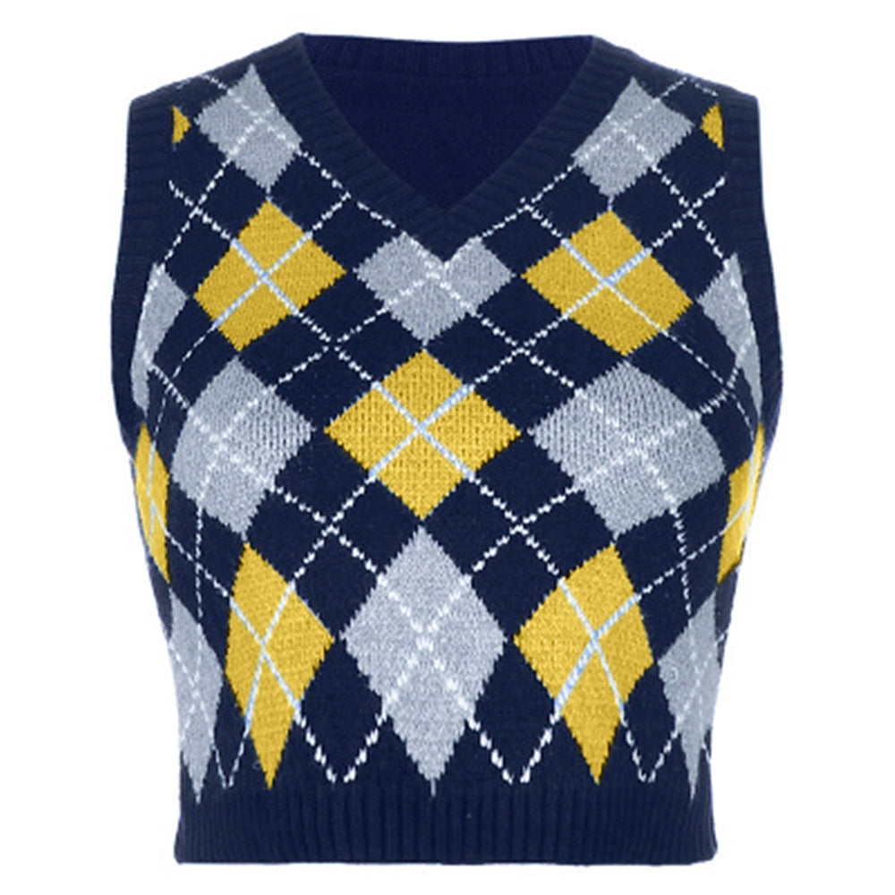 Damen ärmelloses Strickoberteil im modischen Argyle-Muster EB