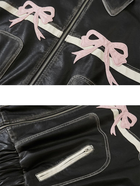 EB | Bowknot Zip Up Lederjacke