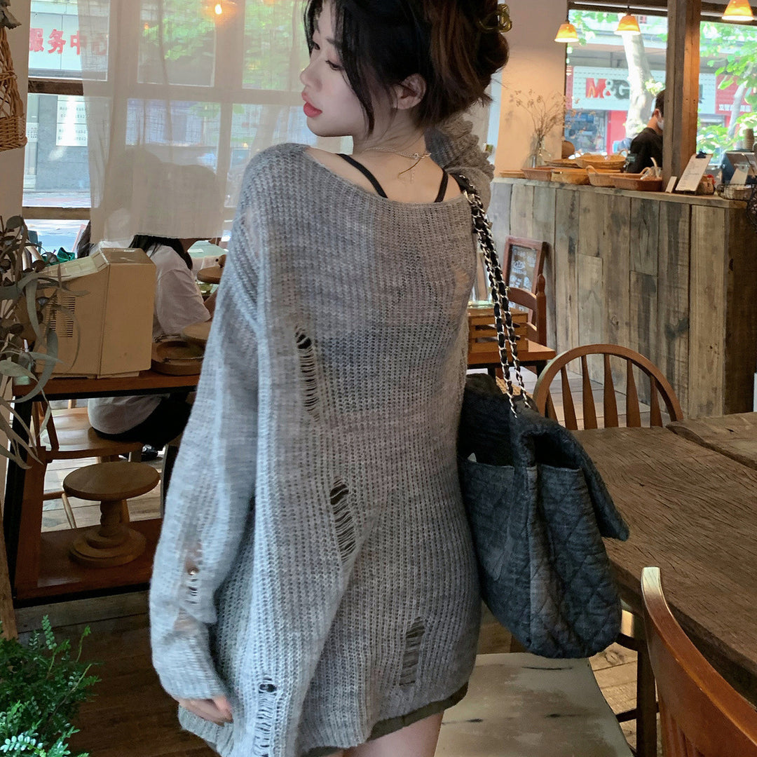 Damen Oversized T-Shirt mit modischen Riss-Details und lässigem Schnitt EB