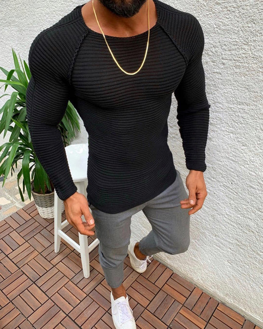 Herren nan figurbetonter Strickpullover mit Raglanärmeln und elastischer Struktur EB
