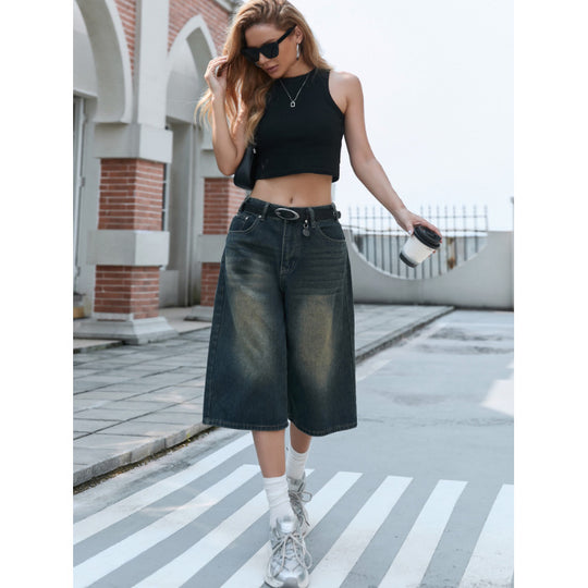Damen Weite Denim-Culottes mit hohem Bund und praktischen Seitentaschen EB