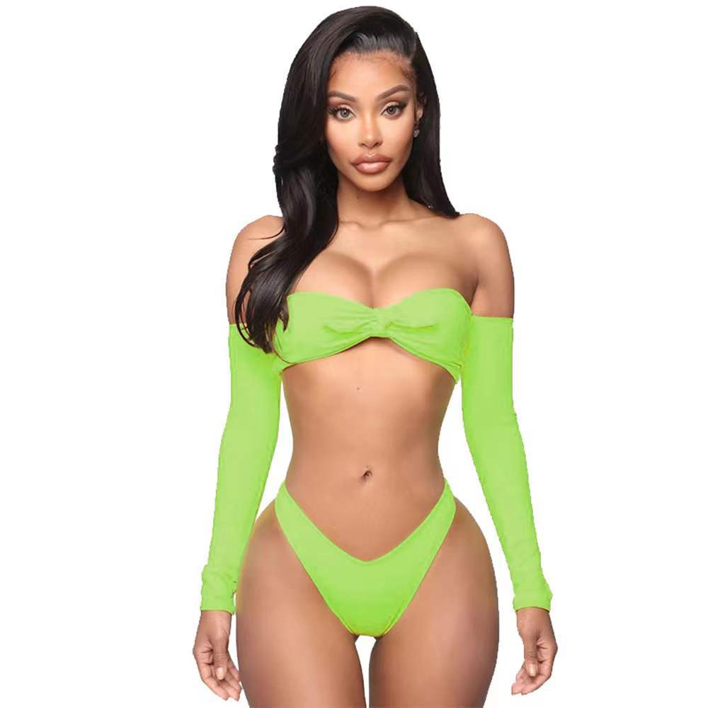 Damen Bikini-Set mit abnehmbaren Ärmeln und raffiniertem Knoten-Detail EB