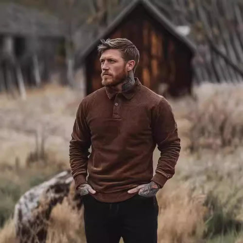 Herren Cord-Polohemd mit Knopfleiste und klassischem Kragen EB