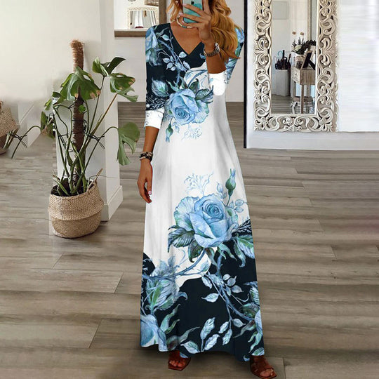Damen Maxikleid mit floralem Design und V-Ausschnitt EB