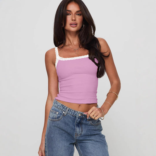 Damen Top mit Spitzenakzenten EB