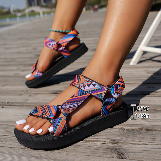 Damen Trendige und komfortable Sandalen mit buntem Riemchendesign EB