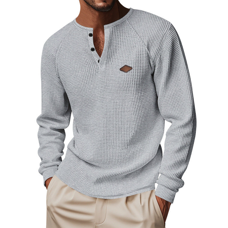 Herren nan Thermo Waffelshirt Henley mit Knopfleiste und Raglanärmeln EB
