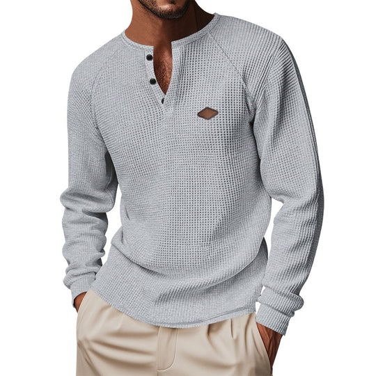 Herren nan Thermo Waffelshirt Henley mit Knopfleiste und Raglanärmeln EB