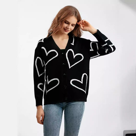 Damen Strickjacke mit Herzmotiv und lockerem Schnitt EB