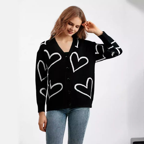Damen Strickjacke mit Herzmotiv und lockerem Schnitt EB