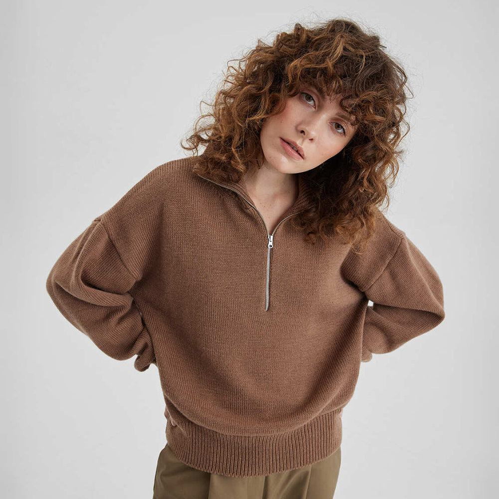 Damen Modischer Strickpullover mit hohem Kragen EB