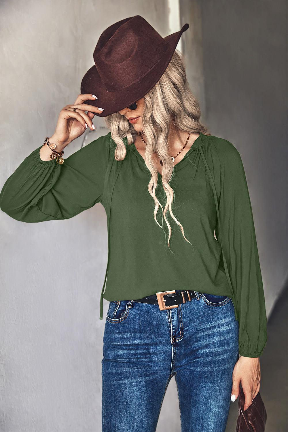 Damen Bluse mit eleganten Raffungen und V-Ausschnitt EB