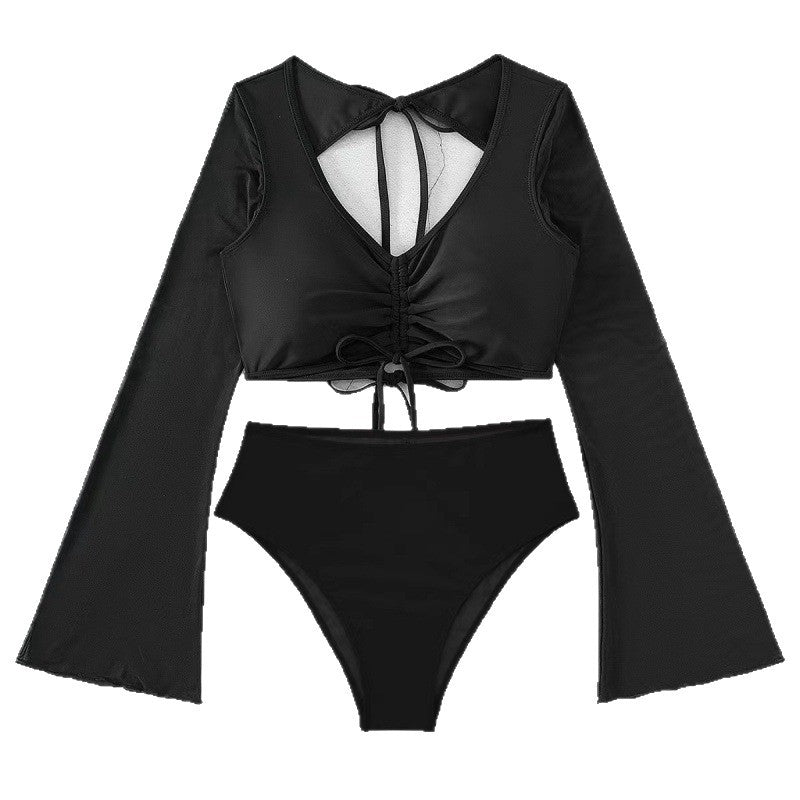 Damen Bikiniset mit langärmligem Oberteil und hoch geschnittenen Shorts EB