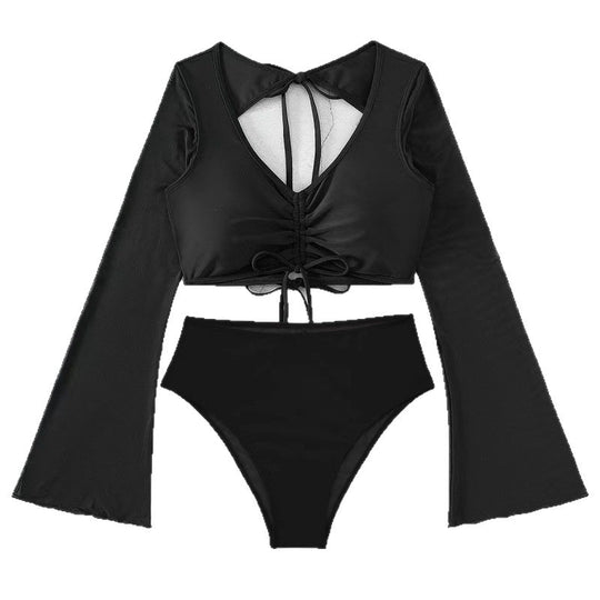 Damen Bikiniset mit langärmligem Oberteil und hoch geschnittenen Shorts EB