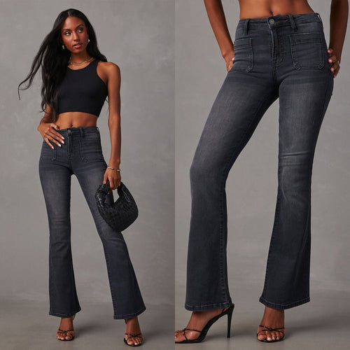 Damen Hochtaillierte Bootcut Jeans mit elegantem Schnitt und hochwertiger Denim-Qualität EB