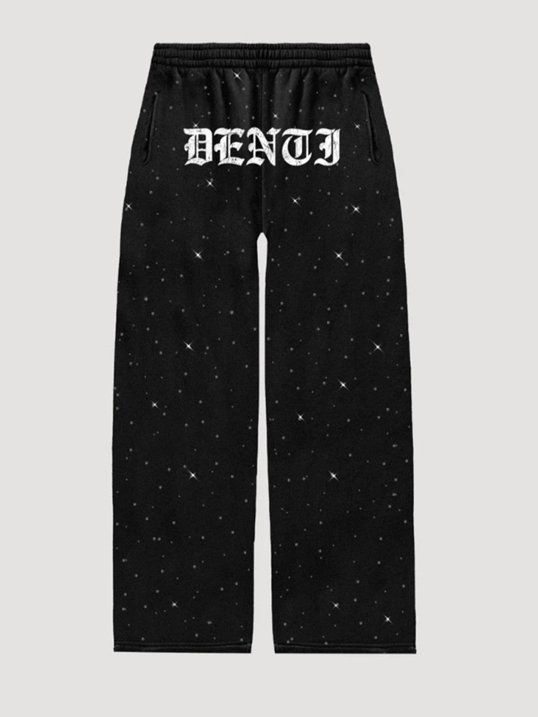 Damen nan Loungehose mit Galaxie-Sternenprint, geradem Bein, elastischem Komfortbund und gotischem Schriftzug EB