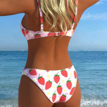 Damen Bikini-Set mit fruchtigem Erdbeerprint und verstellbaren Trägern EB
