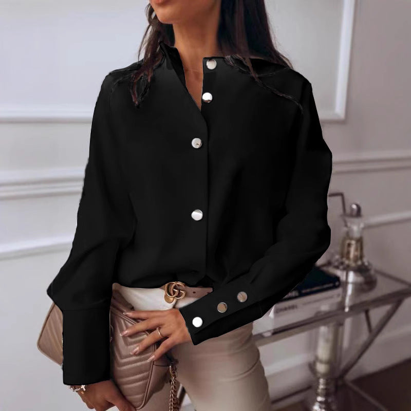 Damen elegante Bluse mit innovativem Knopfdesign und modernen Akzenten EB