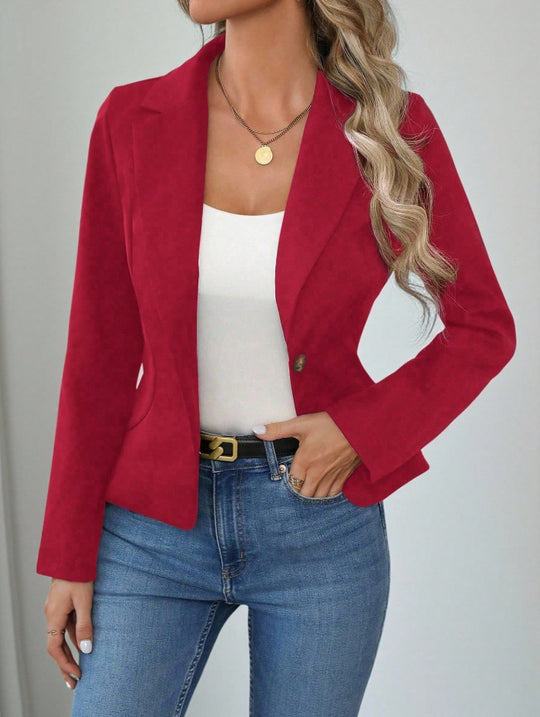 Damen nan taillierter Ein-Knopf-Blazer mit Reverskragen und Eingrifftaschen EB