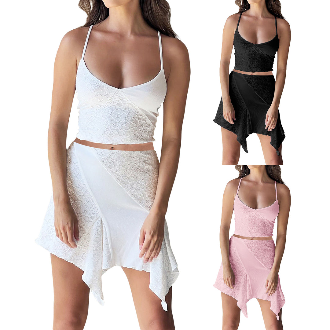Damen Crop-Top und verspielter Rock mit asymmetrischem Saum EB