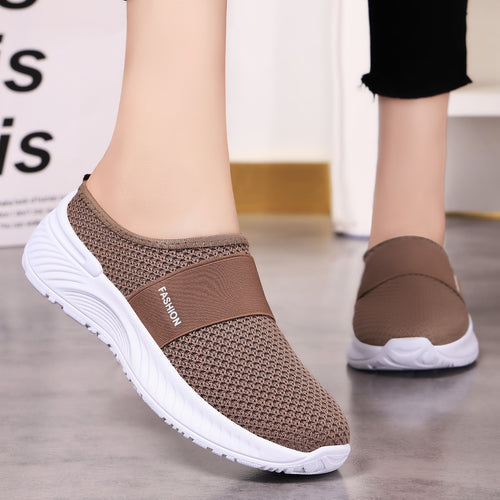 Damen nan atmungsaktive Strick-Slipper mit elastischem Mittelriemen und stoßabsorbierender Wellenlaufsohle EB