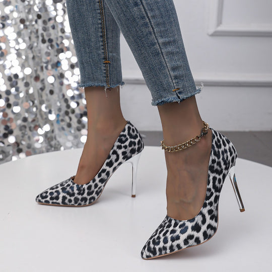 Damen High Heels mit elegantem Leopardenmuster und glänzendem Absatz EB
