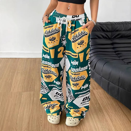 Damen Modische Freizeithose mit auffälligem Print und elastischem Bund EB