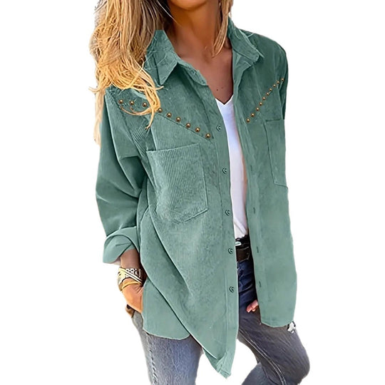 Damen Cordbluse mit eleganten Druckknöpfen und praktischen Taschen EB