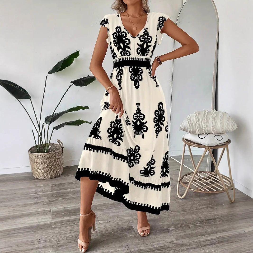 Damen Maxikleid mit floralem Muster und V-Ausschnitt EB