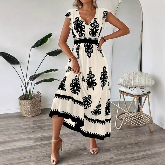 Damen Maxikleid mit floralem Muster und V-Ausschnitt EB